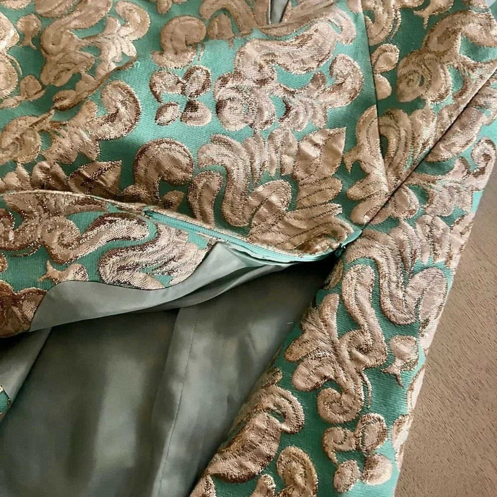 J.Crew Gold and Turquoise Brocade Size 4 Sleeveless Top